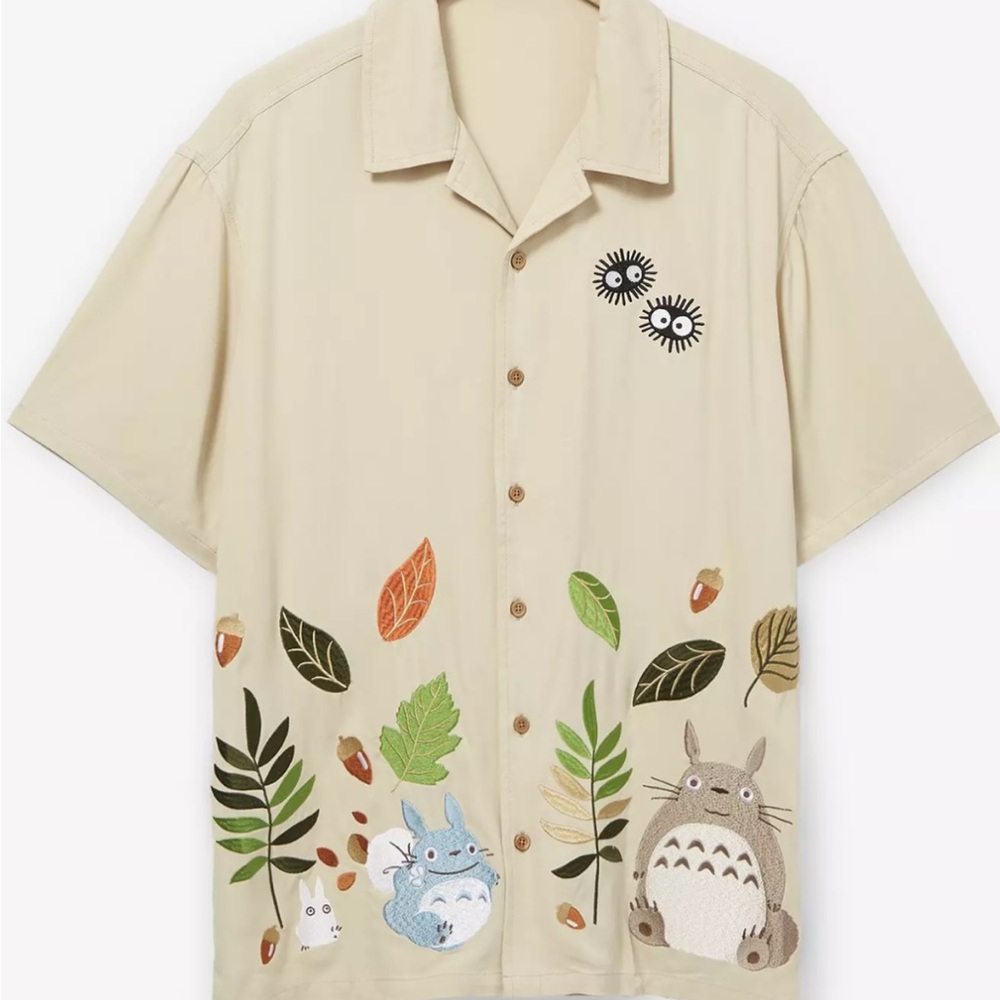 New Studio Ghibli My Neighbor Totoro Fall Foliage Woven Button-Up Size 3X